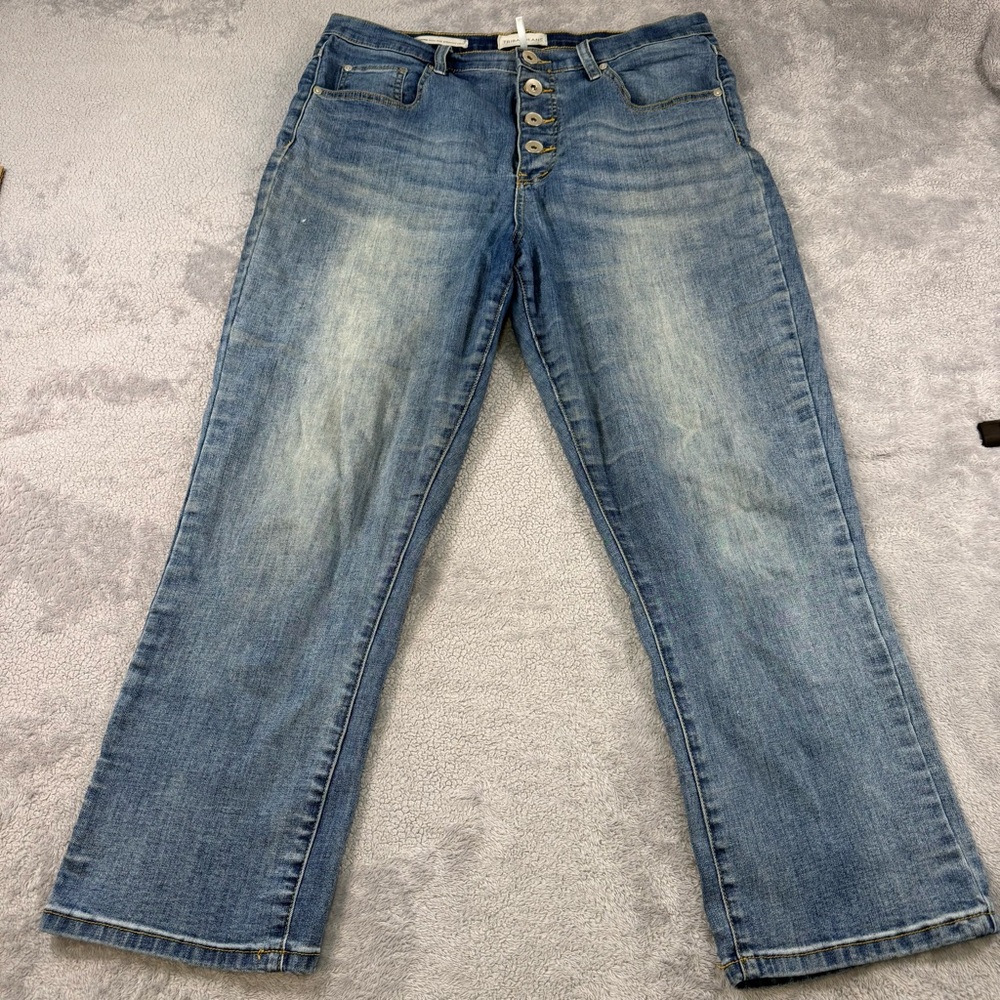 Tribal Jeans Womens Brooke Hi-Rise Straight Crop Button Fly Whiskered Denim